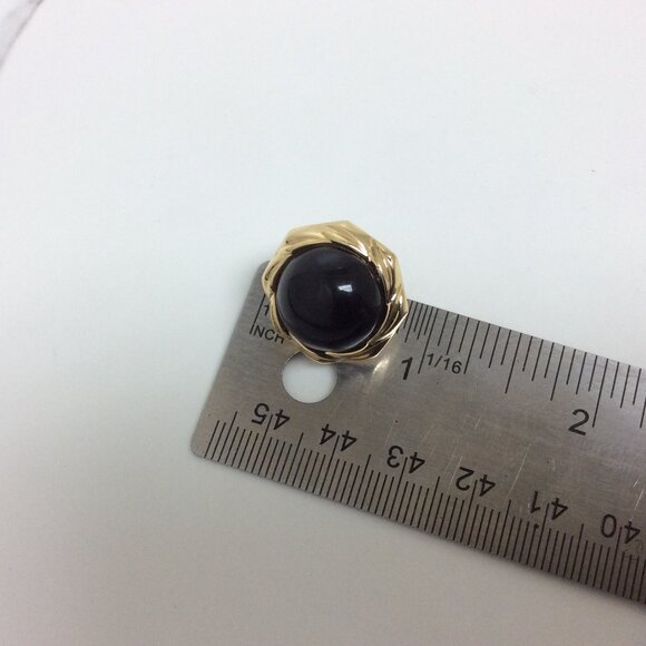 14k Yellow Real Gold Round Onyx stud lady earrings 10gr - Picture 7 of 7